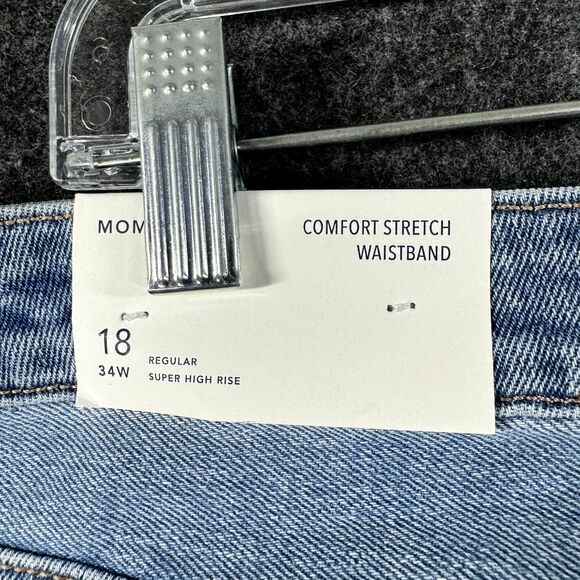 American Eagle Mom Jeans Women's 18 34W Blue Light Distressed Super High Rise - Picture 8 of 13